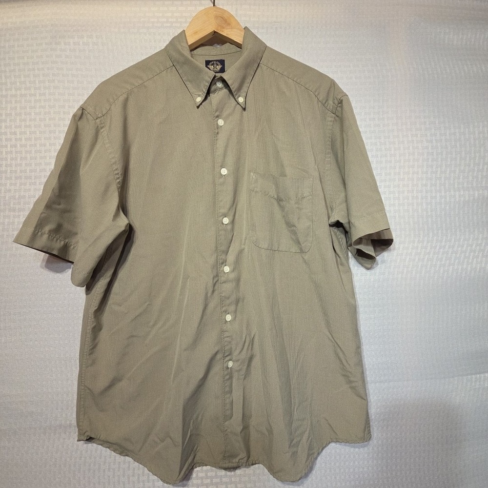 Dockers Men's L Short Sleeve Button Down Beige Gray Micro Check Preppy Retro Y2K